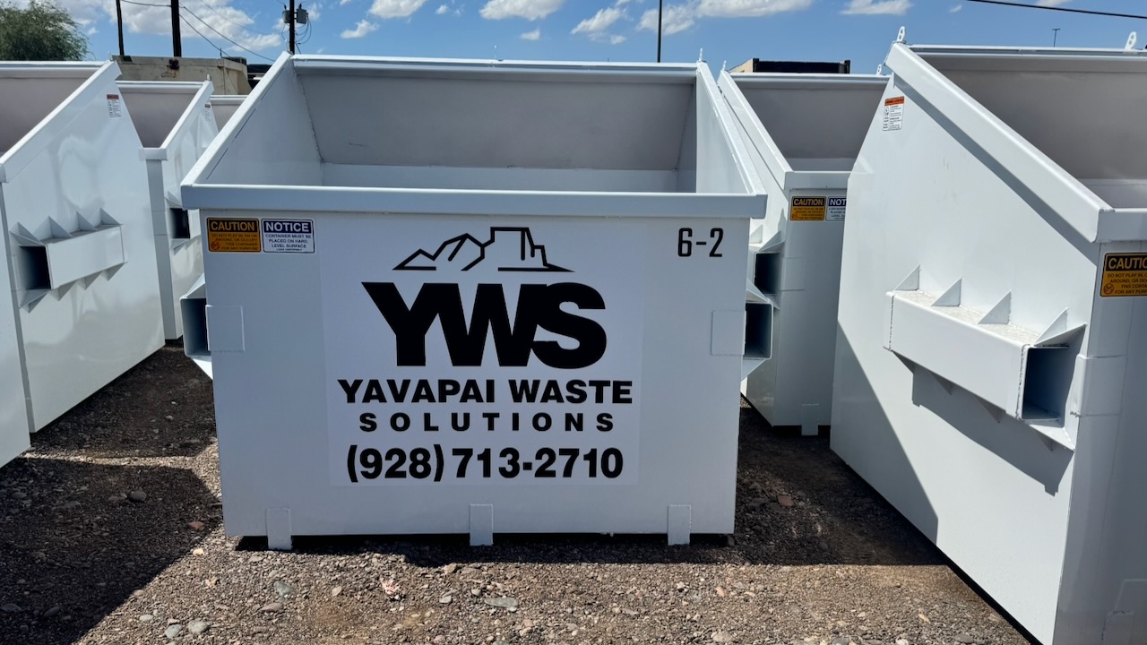 Branded YWS front-load dumpster for residential service